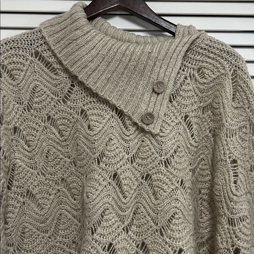 Vintage America Cable Knit Poncho - Taupe - Picture 2 of 6